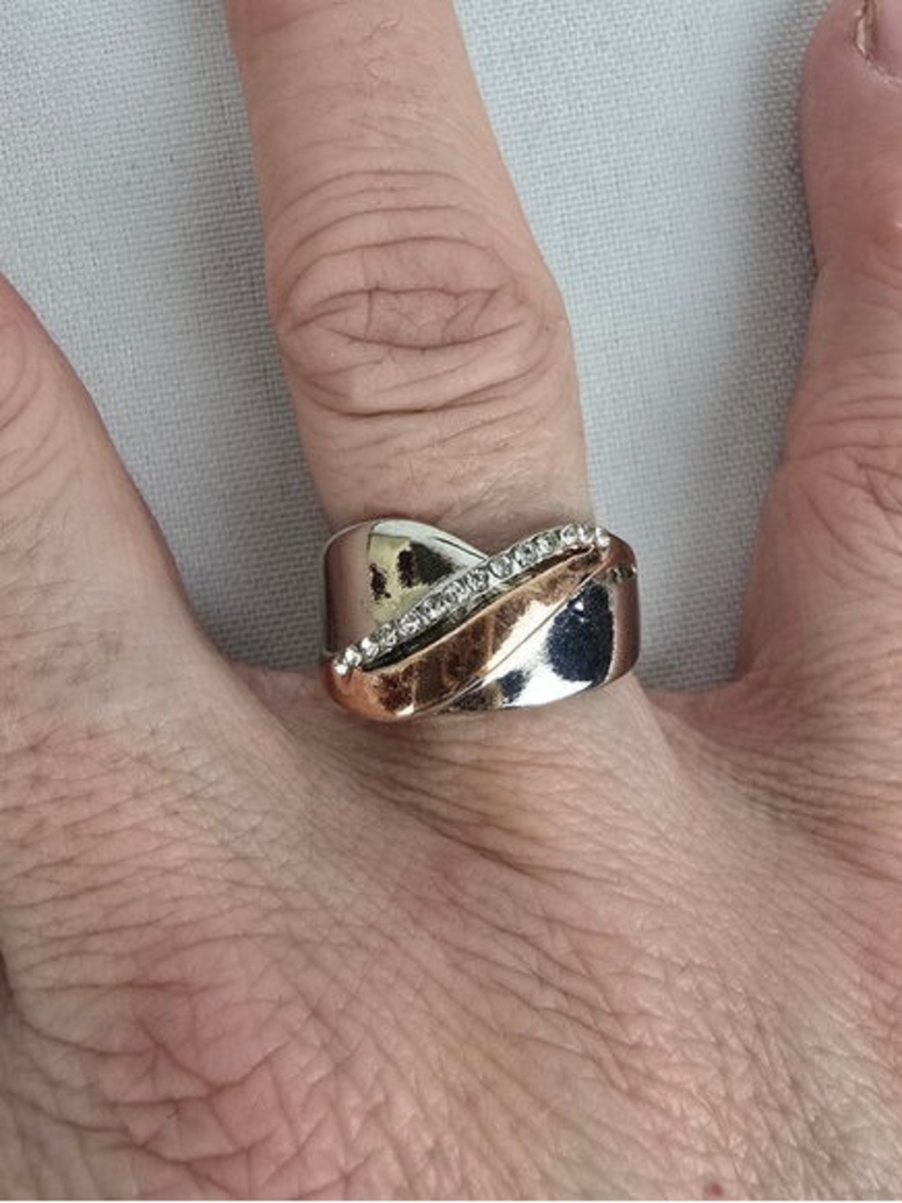 Tri-Tone Crisscross Ring with Accent Stones - Women Jewelry